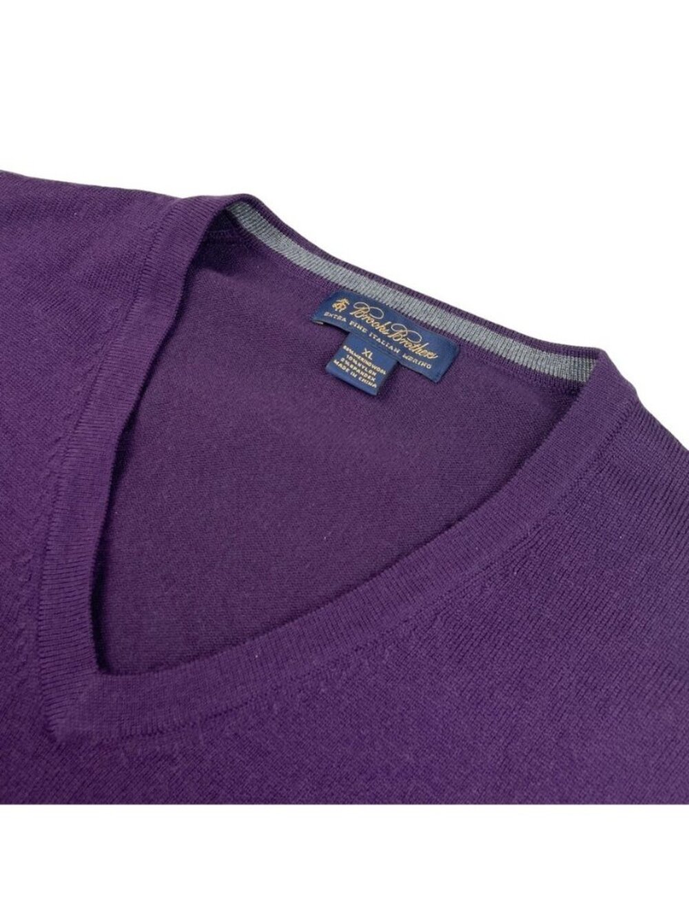 Brooks Brothers Men's Wool/Nylon Stretch V-Neck Pullover Sweater Purple • XL